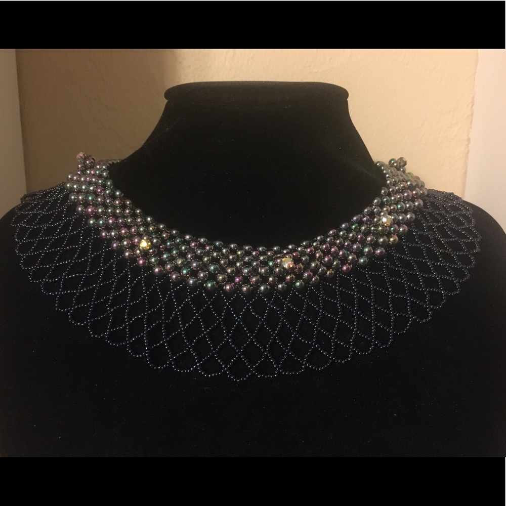 Navy Iridescent Peter Pan Collar Necklace - Picture 1 of 4